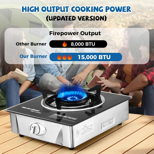 Miniatura 2 de Estufa de propano de un solo quemador de 15000 BTU, estufa de gas portátil 1 quemador, estufa de propano de camping con manguera adaptadora de GLP