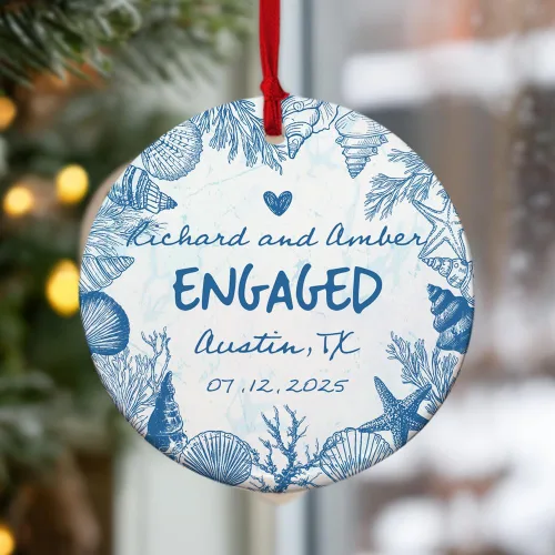 Miniatura 20 de Adorno de Navidad personalizado para parejas - Texto personalizado, lindo adorno de playa, vacación memorable, recuerdo de boda, casados en Hawái