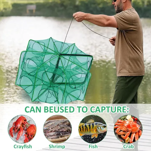 Miniatura 6 de STARVAST 3 trampas de cebo de pesca, 12 agujeros, red de pesca portátil de nailon, red plegable de malla para peces, camarones, minnow, cangrejo