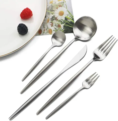 Miniatura 3 de JASHII Nice Kitchen - Juego de cubiertos de acero inoxidable para 4 personas con tenedor de cuchara grande (negro)