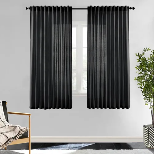 Miniatura 34 de XTMYI - Cortinas transparentes de 54 pulgadas de largo, juego de 2 paneles para baño, cortinas cortas de lino y algodón con semi privacidad