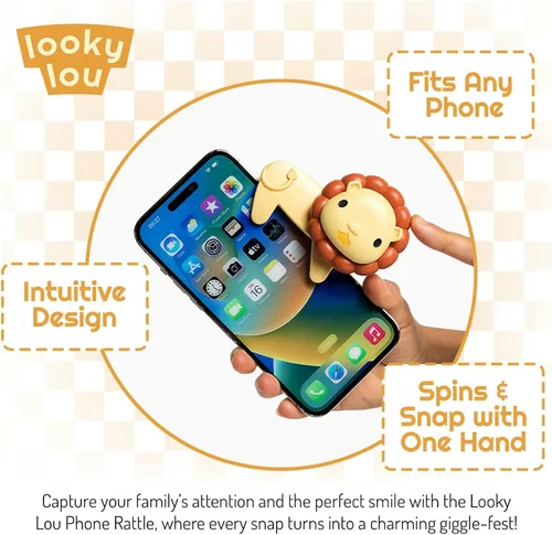 Miniatura 2 de Looky Lou - Clip para teléfono con sonajero de león para fotos de bebé, fotografía de recién nacidos, hitos mensuales, accesorios para sesiones