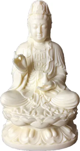 Diosa de la misericordia Guan yin Buda estatua en loto | Escultura de Quanyin blanca para decoración de oficina en casa | Bendición de estatua de
