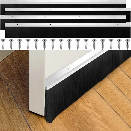 Miniatura 18 de Frienda Juego de 4 cepillos para puerta, cepillo de barrido inferior, burlete de aluminio para puerta con tornillos para huecos de hasta 1 pulgada