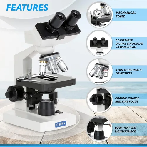 Miniatura 2 de OMAX - Microscopio compuesto binocular del laboratorio LED de M82E 40X-1000X con la etapa mecánica de la capa doble