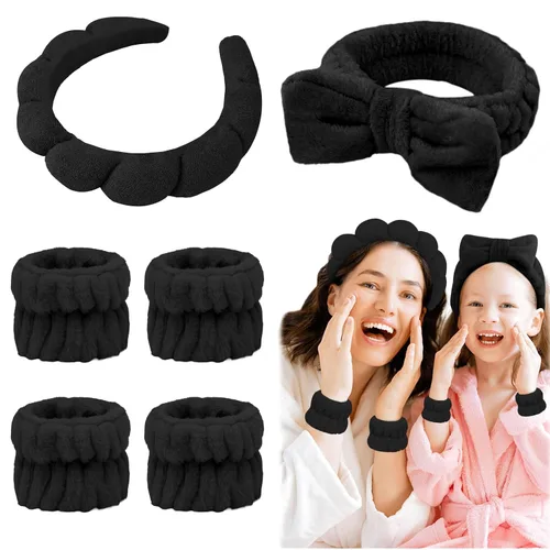 Miniatura 11 de 6 Piezas Diademas Esponjosas para Spa y Muñequeras, Beige, Diadema para Lavar la Cara y Cuidado de la Piel, Diadema Absorbente para Ducha, Yoga