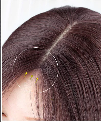 Miniatura 4 de LXUE Parte superior de cabello humano con base de seda natural para mujeres con cabello gris y delgado, parte superior de base de 5 x 5.5 pulgadas