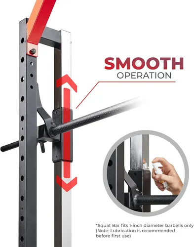 Miniatura 7 de Sunny Health & Fitness - Estante de potencia prémium para máquina de sentadillas, alta capacidad de carga, altura ajustable, barra de dominadas