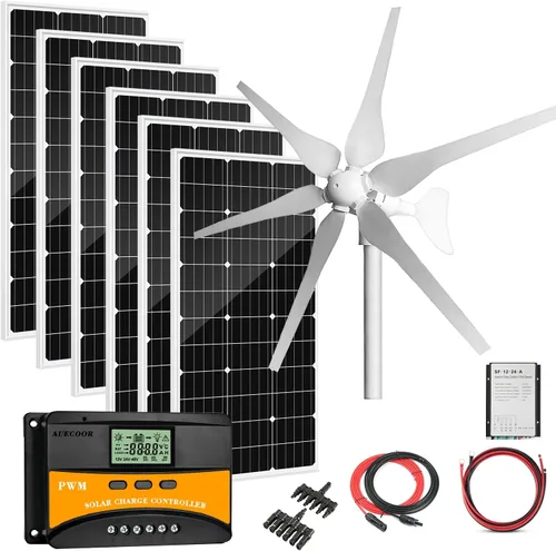 Miniatura 14 de Sistema de energía solar eólica de 600 vatios (kit de sistema híbrido): 1 generador de viento de 12 V/24 V 400 W + 2 paneles solares policristalinos