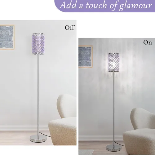 Miniatura 2 de Lámpara de pie para dormitorio, lámpara de pie de cristal lavanda con pantalla glamurosa, lámpara de pie elegante con interruptor de pie