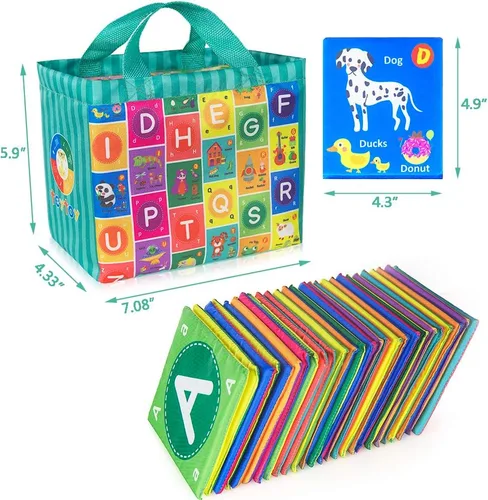 Miniatura 5 de teytoy Juguetes suaves de tarjetas del alfabeto para bebé, 26 unidades, tarjetas flash del alfabeto ABC, juguete de aprendizaje temprano con bolsa