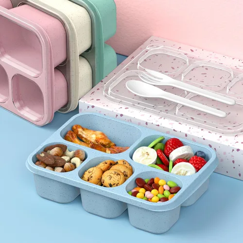 Miniatura 3 de Bento Box - Lonchera para adultos, paquete de 4 unidades, 5 compartimentos, contenedor de preparación de comidas para niños, contenedores Trigo