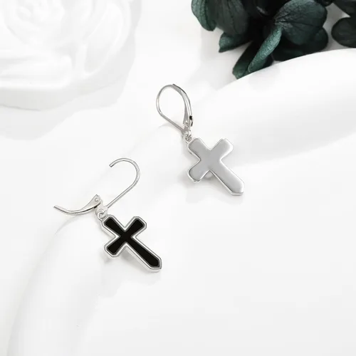 Miniatura 4 de Aretes de cruz de plata de ley 925 con cruz colgantes, regalos para mujer