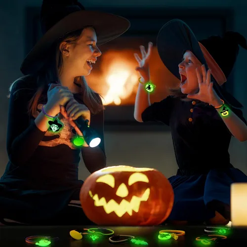 Miniatura 2 de OuMuaMua Pulseras con cremallera para fiestas de Halloween para niños, paquete de 28 pulseras con cremallera que brillan en la oscuridad