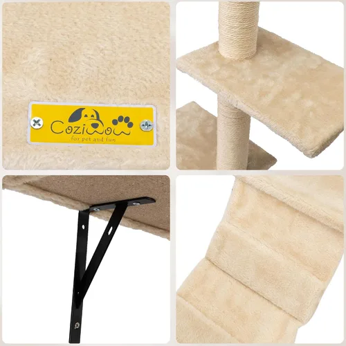 Miniatura 4 de Juego de 5 escaladores para gatos montados en la pared, estantes de madera para gatos con perchas, escalera, casa de condominio para gatos, tabla