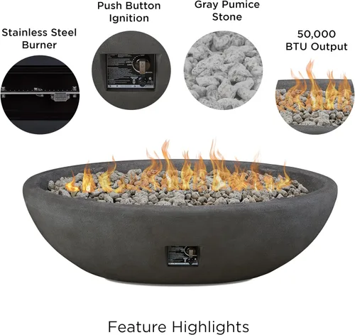 Miniatura 4 de Real Flame Riverside - Cuenco de hoguera ovalado de propano de 58 pulgadas, encendido con botón pulsador, incluye quemador de acero inoxidable de 28