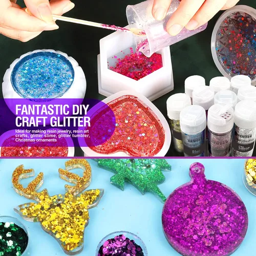 Miniatura 7 de HEMOER Purpurina Gruesa Holográfica, 12 Colores de Lentejuelas Brillantes, Conjunto de Purpurina de Poliéster Exclusivo Mixto para Resina Epoxi