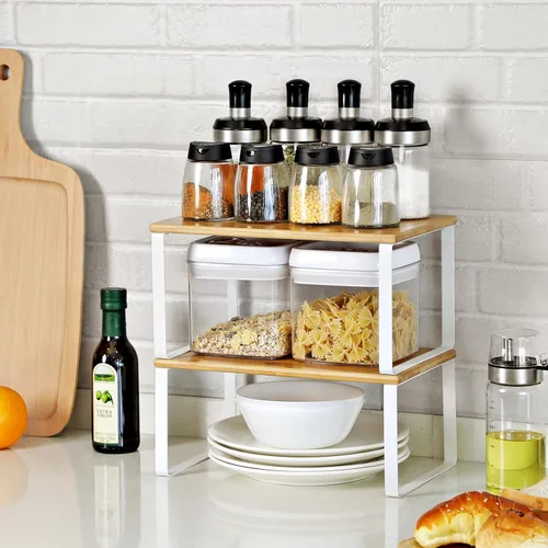 Miniatura 9 de SONGMICS Estante organizador de gabinete, juego de 4 estantes de encimera de cocina, almacenamiento de cocina, estante de especias, apilable, Blanco