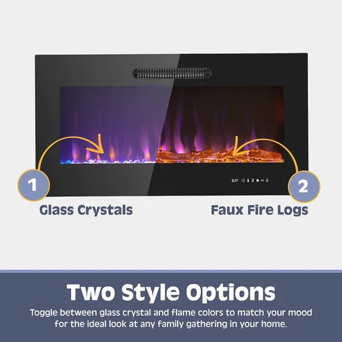 Miniatura 5 de Prominence Home Chimenea eléctrica de diseño delgado LED y chimenea montada en la pared con calentador de 1500 W, opciones de troncos y brasas