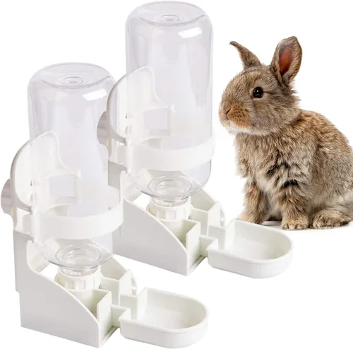 kathson 2 botellas de agua de conejo, fuente de agua colgante de 17 onzas, dispensador automático sin fugas, alimentador de agua para conejito,