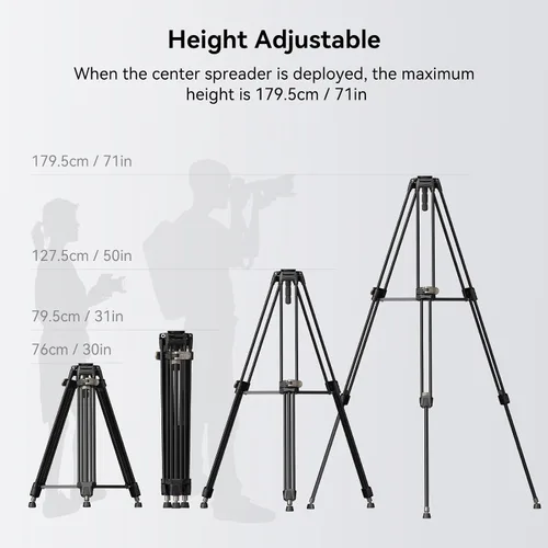 Miniatura 7 de SMALLRIG AD-80 FreeBlazer Trípode de aluminio resistente de aleación, trípode de video de 71 pulgadas con adaptador de cuenco de 75mm, ajuste