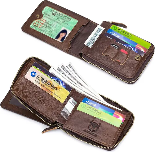 Miniatura 4 de BULLCAPTAIN Cartera de cuero con cremallera para hombre con cremallera y cierre RFID