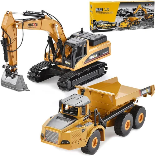 Gemini&Genius Camión volquete de juguete de excavadora de alta resistencia para niños, juego de sitio de construcción, vehículos de construcción de
