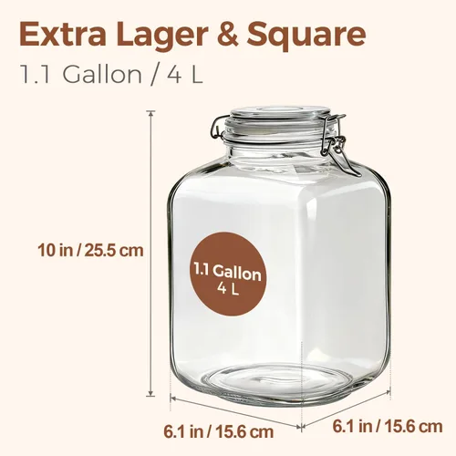 Miniatura 2 de ComSaf Tarro de vidrio de 1.1 galones con tapa, contenedores de almacenamiento de harina y azúcar, 4 litros, almacenamiento de cereales, tarros