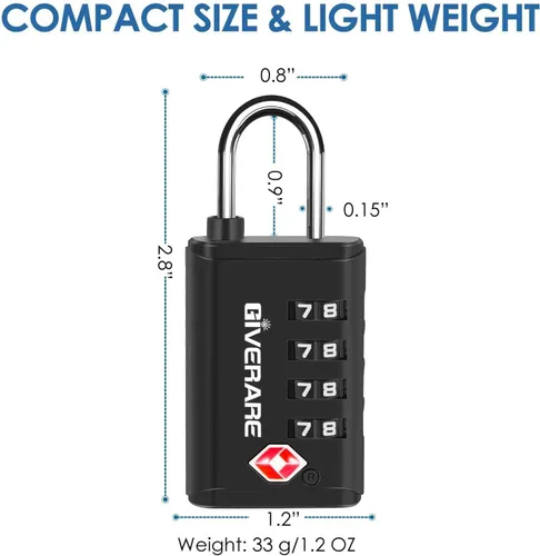 Miniatura 2 de Paquete de 4 cerraduras de equipaje de viaje aprobadas por la TSA de 4 dígitos, cerradura de combinación de maleta de alerta abierta, candados