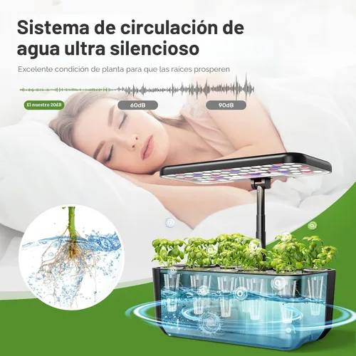 Miniatura 6 de Ahopegarden Sistema de cultivo hidropónico de jardín interior: Kit de germinación de plantas de 10 vainas, lámpara de crecimiento de hierbas y Negro