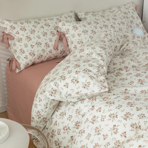 Miniatura 60 de Juego de funda de edredón blanca con estampado floral azul, juego de ropa de cama de algodón suave estilo bohemio, juego de ropa de cama estética