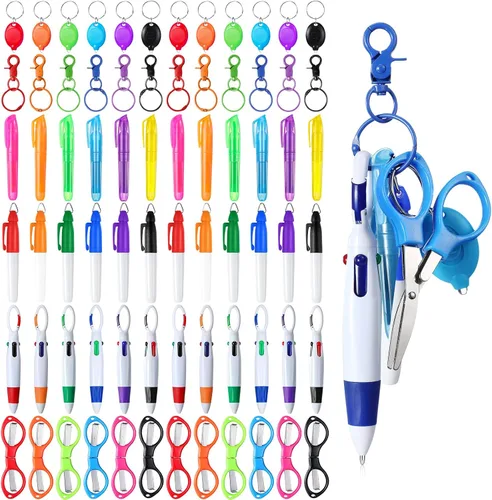 Miniatura 8 de Glenmal Juego de 72 mini rotuladores para enfermeras con mini tijeras, resaltador, bolígrafo de neón retráctil, llavero, clip, linterna, llavero