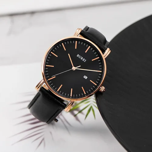 Miniatura 2 de BUREI - Reloj de pulsera analógico para hombre con fecha y correa de piel
