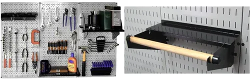 Wall Control 30-WRK-400GB - Organizador de herramientas de tablero de clavijas de metal, soporte de toalla de papel de tablero de clavijas y estante
