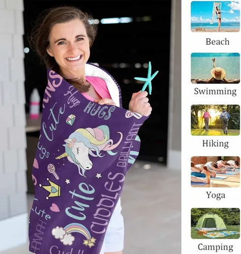 Miniatura 4 de YESCUSTOM Toallas de baño personalizadas con nombre, toallas de playa personalizadas Uniocorn para adultos y niños, microfibra de dibujos animados