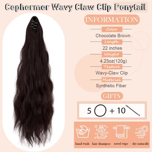 Miniatura 2 de Extensión de cola de caballo de 22 pulgadas y 24 pulgadas de largo, ondulado y lacio, extensiones de cabello sintético de aspecto natural