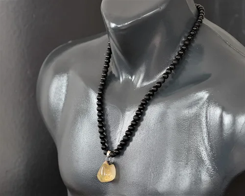 Miniatura 118 de Colgante de turmalina cruda natural, Collar de cuentas de ónix negro genuino, Collar de piedra negra, Collar de piedras preciosas, Cuentas de 0.315