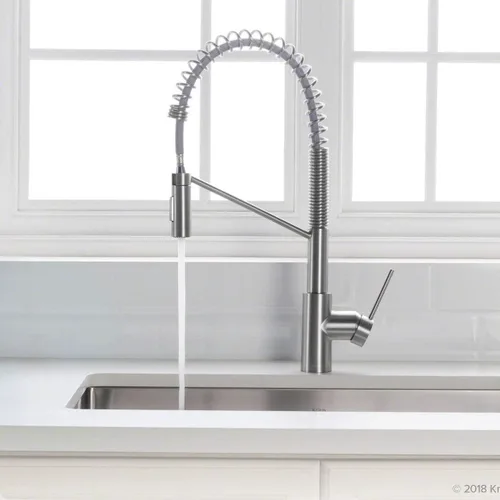 Miniatura 2 de KRAUS Oletto - Grifo de cocina de estilo comercial de una sola manija que se puede halar hacia abajo con ensamble de montaje superior QuickDock