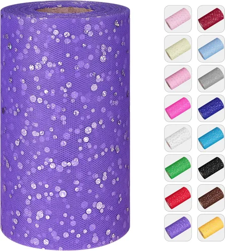 Miniatura 11 de Rollos de tul con purpurina, 6 pulgadas por 50 yardas (150 pies) de tela de tul de tela de tul para faldas tutú, costura, cumpleaños, boda, Azul real
