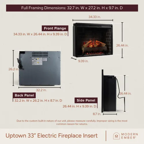 Miniatura 5 de Modern Ember Uptown - Inserto de chimenea eléctrica inteligente de 33 pulgadas con control remoto, compatible con Alexa - Calentador eléctrico