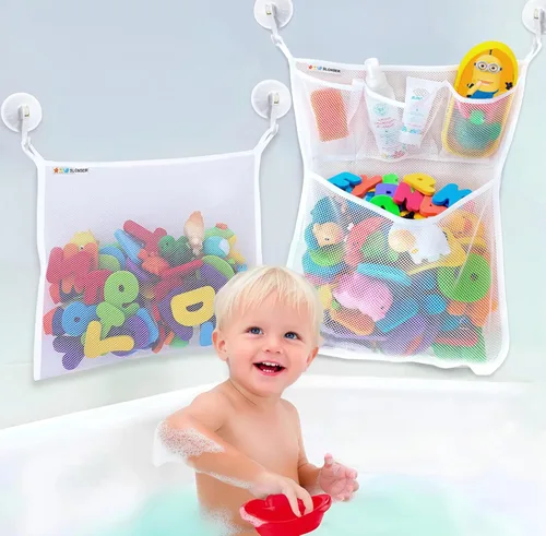 Organizador de almacenamiento de juguetes de baño para bañera, soporte grande de malla para juguetes de baño y red de juguetes de baño, bolsa de