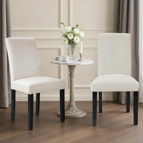 Miniatura 6 de VECELO Parsons - Juego de 6 sillas de comedor tapizadas, tela moderna, patas de madera maciza y respaldo alto, para cocina/sala de estar, color beige
