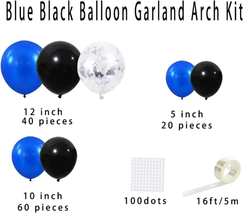 Miniatura 4 de Juego de globos de confeti azul rey, negro y plateado, arco de globos de confeti azul, negro y plateado para decoración de cumpleaños de bebé jefe