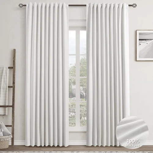 Miniatura 18 de Natural Linen 100% Blackout Curtains for Bedroom 98 Inch Length 2 Panels Set Back Tab Cream Neutral Farmhouse Living Room Darkening Curtain Track