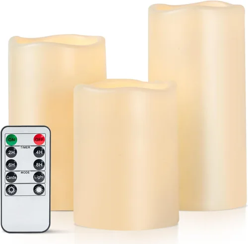 Miniatura 14 de Amagic Velas sin llama impermeables de 3" x 6" para exteriores, velas que funcionan con pilas con control remoto y temporizador, vela de pilar LED