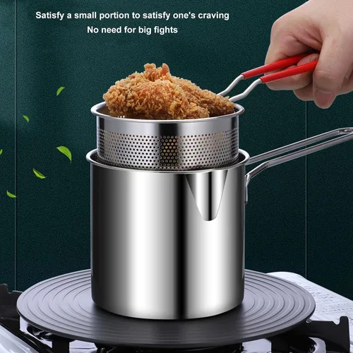 Olecranon - Olecranon - Olla pequeña de acero inoxidable para freír pescado, camarones y pollo (juego de 5 piezas: olla + cesta coladora)