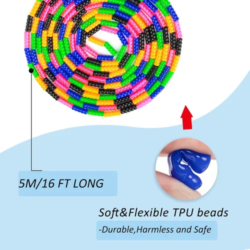 Miniatura 3 de Cuerda de saltar larga doble holandesa de 16 pies, paquete de 2, cuerda de saltar para niños y adultos, cuerda de saltar segmentada con cuentas Azul
