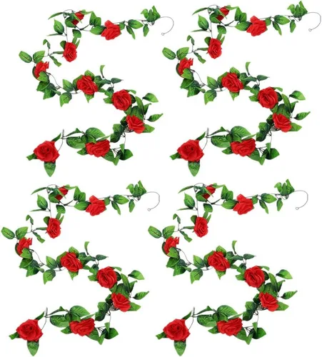 Miniatura 8 de Zhiheng Paquete de 4 vides artificiales de rosas artificiales de 78 pies con hojas verdes, flores falsas, plantas colgantes de jardín, guirnalda