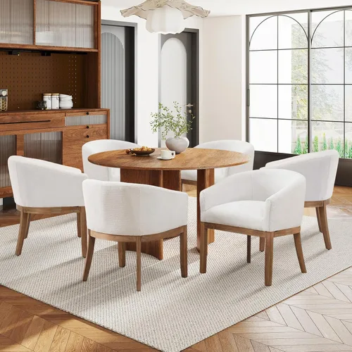 Miniatura 14 de SoarFlash Sillas de comedor tapizadas modernas de mediados de siglo con brazos, juego de 2, sillas de cocina y comedor de lino de granja, con marco