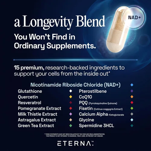 Miniatura 2 de Eternity NAD+ - Suplemento de resveratrol para hombres y mujeres, 1050 mg con 15 ingredientes avanzados para apoyo inmunológico, energía